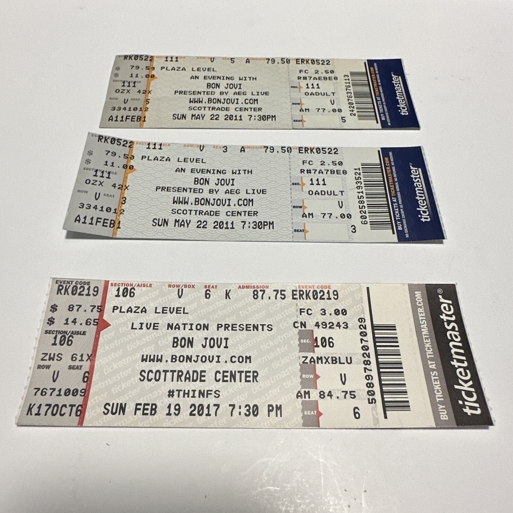 Bon Jovi Concert‎ Ticket Stub 2011 & 2017 St. Louis Mo Scottrade Center